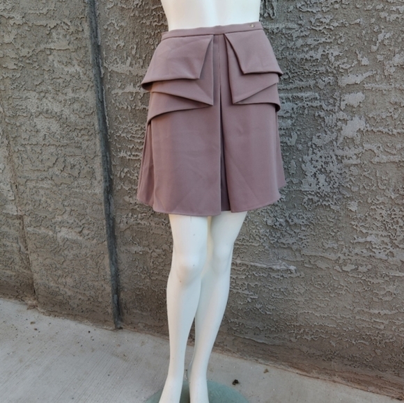 ELISABETTA FRANCHI Pleated Antique Rose Crepe Mini Skirt - Picture 2 of 8